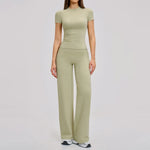 Yoga Set 2 Pieces Women Fitness Sportswear Gym Loose wide-leg pants Long-sleeved T-shirt Sports Crop Tops Tracksuit Workout Wear
