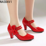 Spring Hot Sale Patent Leather Chunky Heel High Shoes Women's Platform Wedding Party Single Dress Shoes Large Size 33-45 Pumps