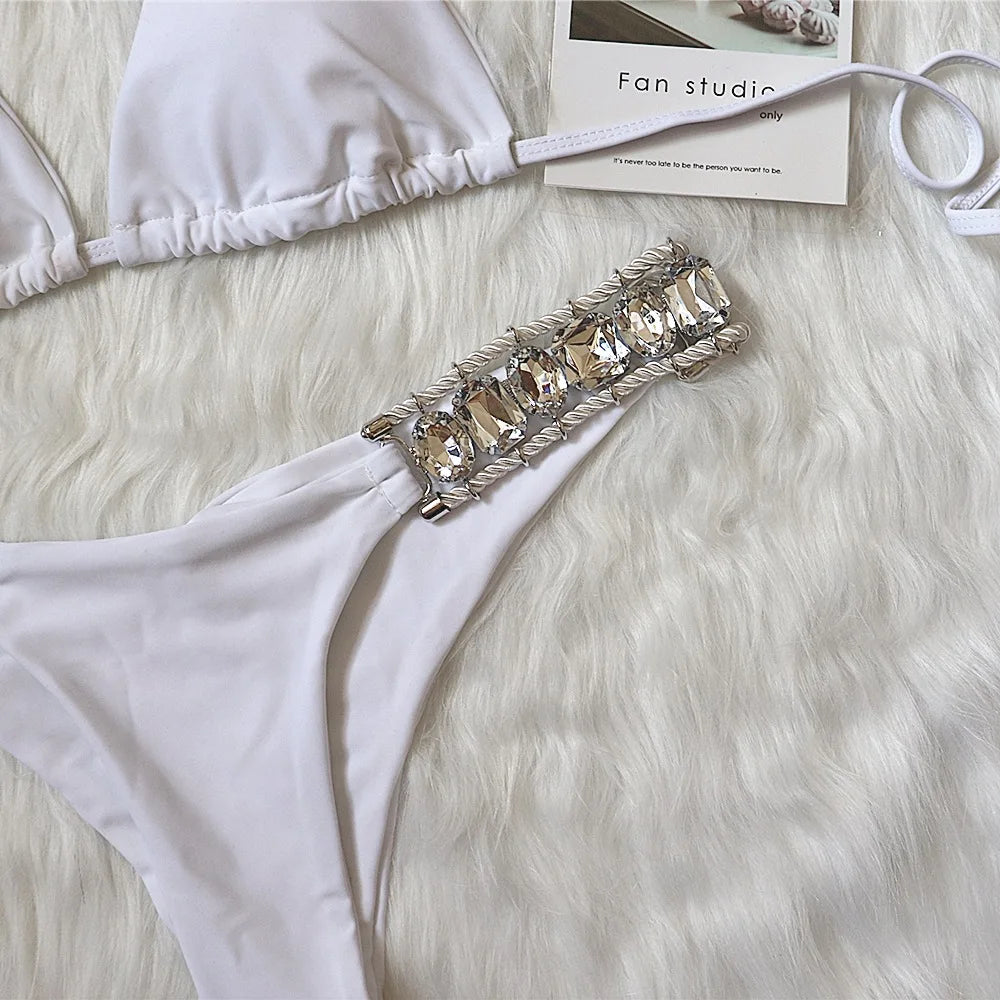 DEKA Diamond Bikini Set Brazilian Rhinestones Halter Women Swimwear Female Swimsuit Two-pieces Bikini Bather Bathing Suit Swim