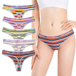 5Pcs/Set G-string Women Panties Female Low Waist Thongs Seamless Underwear Sexy Lingerie Rainbow Striped Cotton Underpants M-XL