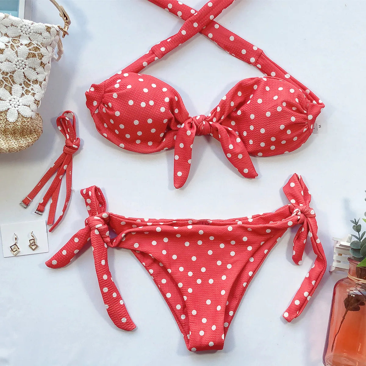 DEKA Dot Print Strapless Bikini Set Pattern Swimsuit Womens Bathing Suits Leopard Swimwear Pool Party Beach Sexy Beachwear
