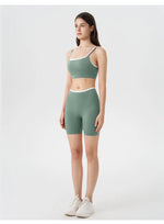 Women's 2-piece Yoga Set Fake Two-Piece Color-Block White Stripe Camisole Running Sports Bra Shorts Yoga Outfit Set