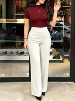 High Waisted Wide Leg Pants Solid Color Versatile Trousers For Office And Commuting Elegant And Fashionable Casual Leggings