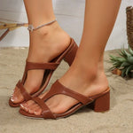 Women's high-heeled sandals,simple and fashionable, side cutout chunky heel sandals