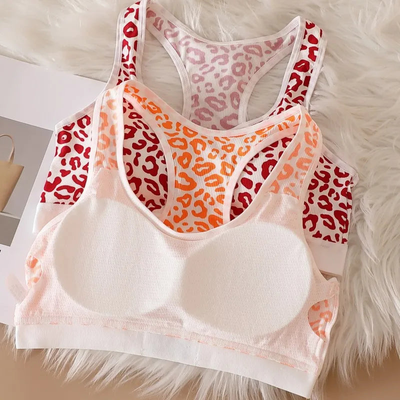 Seamless Bra Set Women Leopard Y-Shape Wireless Bra Low Waist Panties Sexy Lingerie Sport Brassiere Female Underwear Set