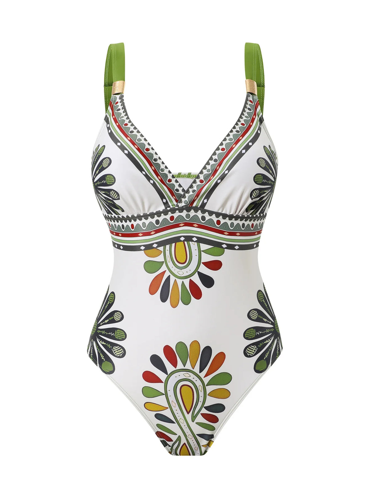 Vintage Green Floral Print Swimwear Long Skirts Sets 2026 Women V Neck Slim Tummy Control One Piece Swimsuit Beach Bathing Suits