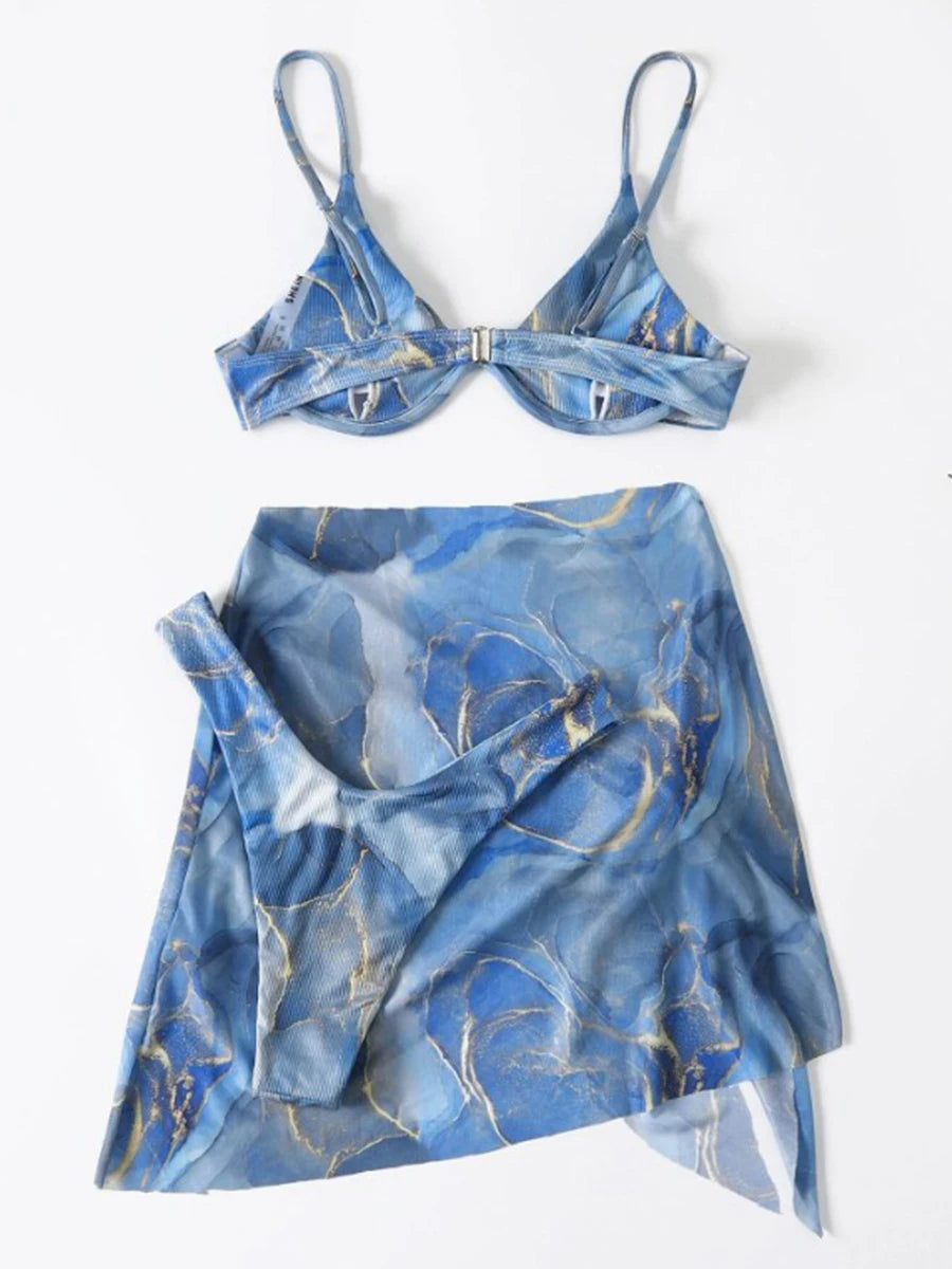 3 Pieces Print Push Up Bikini 2026 Women & Beach Skirt Strappy Swimsuit Sexy Swimwear Female Bathers Bathing Swimming Swim Suit