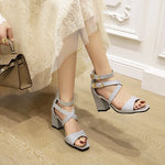 Fashion Cross Strap High Heels Sandals Party Wedding Bridal Shoes Summer Gold Silver Ladies Sandal Women