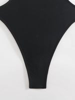 Sexy Hollow Out Backless Thong Bikini 2026 Women Black Coffee Golden Bead One Piece Swimsuit Beach Bathing Suit Holiday Swimwear