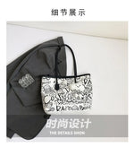 Large Capacity Printed Tote Bag, Fashion and Versatile Casual Single Shoulder Handbag with Pendant, College Style Women's Bags