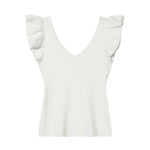 Fashionable Casual V-neck Flutter Sleeve Knit Top Women Ruffle Sleeve V Neck Knit Tank Top Sleeveless Slim Fit Casual Style C66D