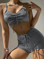 Sports High Waisted Bikini Sets Blue Striped Women's Swimsuit Shorts Swimwear Two Pieces Bathing Suit Brazilian Biquini Pool