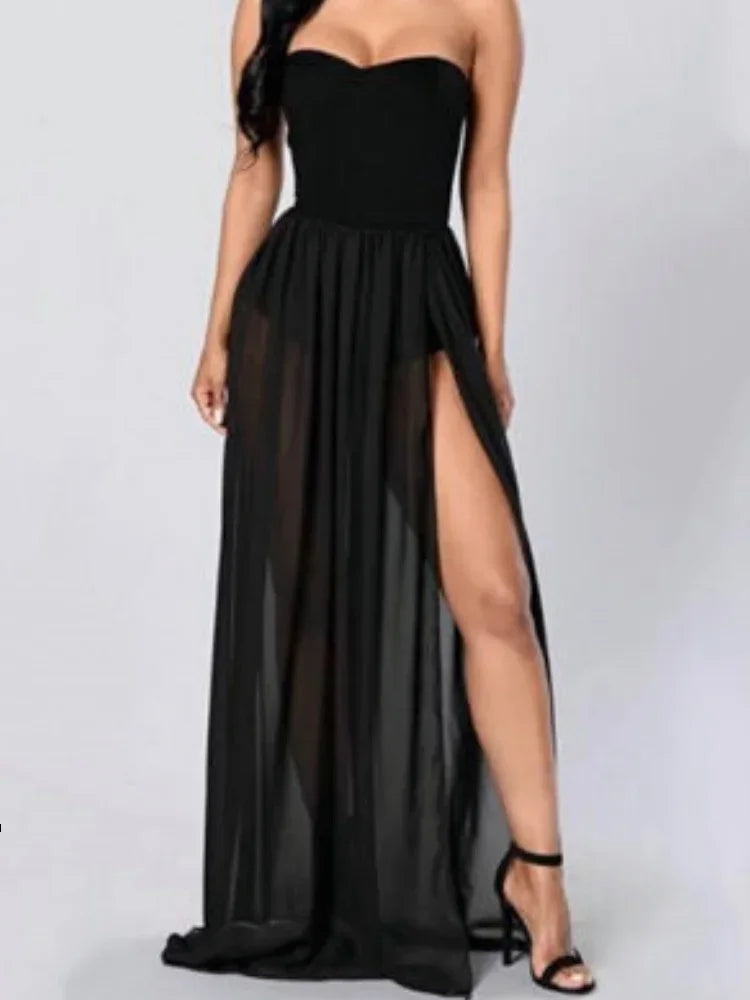 Womens Mesh Beach Wrap Skirt Bikini Cover-Ups High Waist See Through Slit Long Skirts Sexy Club Cover-ups