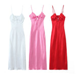 Foridol Ruffles Tie Up Satin Dress Women Elegant Maxi Long Summer Party Dress Spaghetti Strap Red Sexy Sundress Vestidos 2025