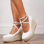 2025 Comfy Walk Big Size 43 Summer Bohemian Espadrilles Platform Pumps Cross Strap Chunky High Heels Wedges Shoes Women