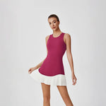 Women One-piece Tennis Dress Summer Black Contrast Pleated Anti Light Speed Dry Sports Dresses Hollowed Out Back Yoga Clothes