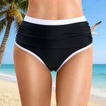 Womens Contrast Trim High Waisted Swim Bottoms Ruched Tummy Control Bathing Suit Modest Swim Shorts For Beach Surfing Swimming