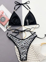 Shiny Bling Sequins Halter Metal Chains Bikini Women Swimwear Female Swimsuit Two-pieces Bikini Set High Cut Bathing Suit Swim