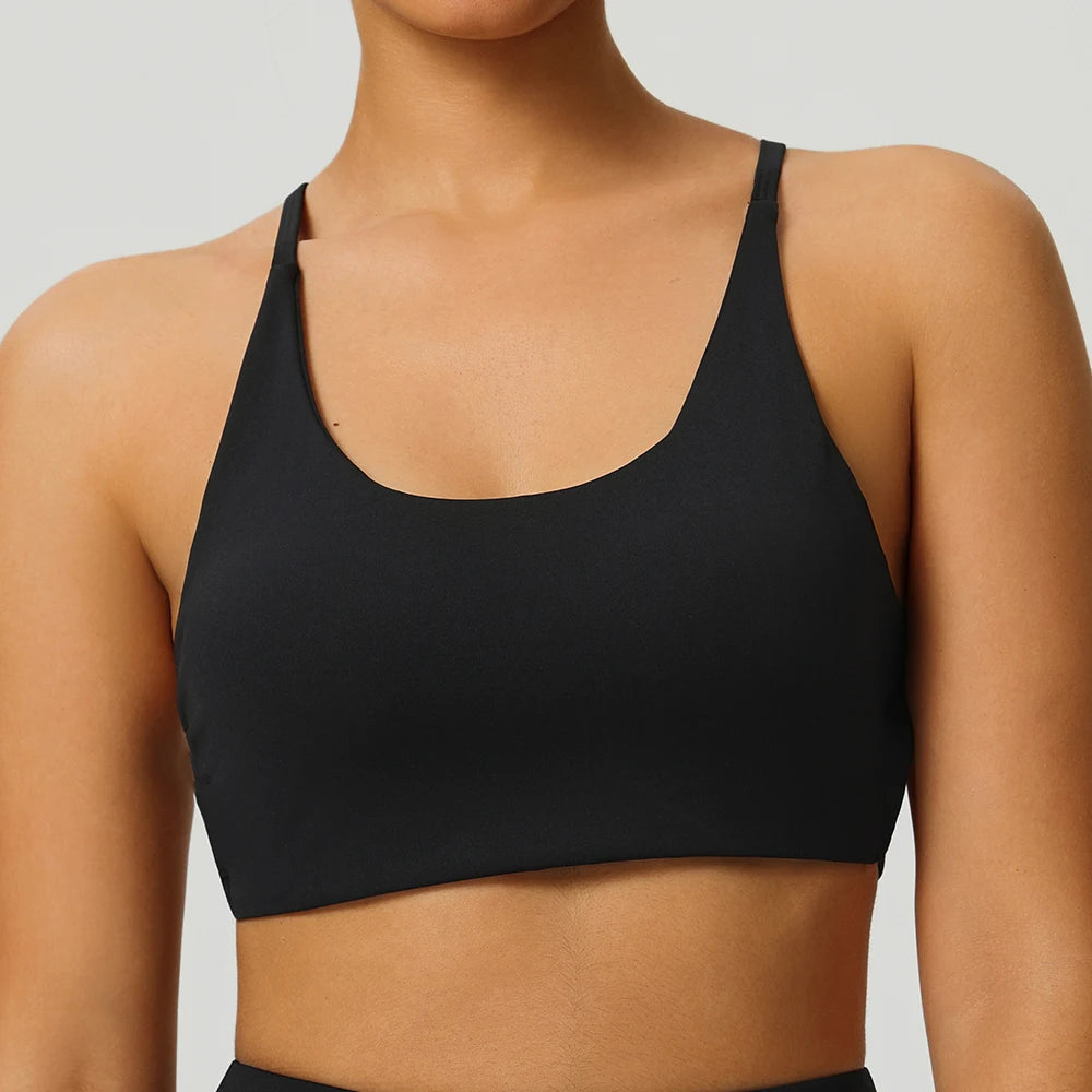 Sexy Soft Fitness Sport Bra Spaghetti Strap Cross Back Hollow Women Top Tight Gym Yoga Underwear Athletic Workout With Chest Pad