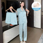 Women's padded pajamas spring and summer three-piece silk home clothes can be worn outside