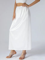Women's Solid Color Skirts Elastic Waist Satin Underskirt Lace Trim Skirt for Under Dresses Black/White