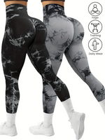 CZGUKE 2-PCS Tie Dye Seamless Women's High Waisted Yoga Pants Tight Waist and Hip Lifting Elastic Wide Waist Sports Leggings