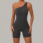 One Shoulder Women Sports Jumpsuit Sleeveless Yoga Rompers Backless Sportswear Women Workout One Piece Bodysuits Female