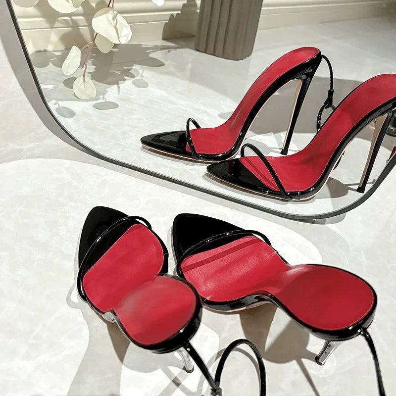 Sexy Women's Sandals Summer Shoes New 2024 Ankle Strap Flip Flops Black White Heeled Party Wedding Dance Shoes Large Size