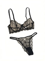 French Style Sexy See-through Lace Underwear Set with Gold Chain High-end Luxury Women's Bra And G-string Set