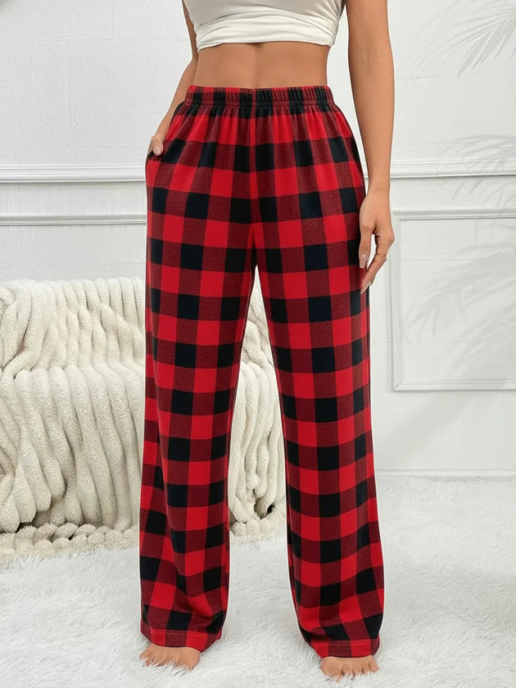 Women Autumn Winter Pajama Pants for Fuzzy Pack Long Fleece Buffalo Plaid Sleep Bottoms Soft Drawstring Lounge Sleepwear