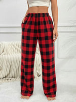 Women Autumn Winter Pajama Pants for Fuzzy Pack Long Fleece Buffalo Plaid Sleep Bottoms Soft Drawstring Lounge Sleepwear