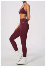 New Yoga Suit Women Color Blocked V-neck I Shape Sports Bra Fitness Clothes Summer Tight Running High Waist Leggings Tracksuit