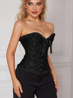 Women's Lace-up Sexy Floral Underwire Bodycon Bra, Court Style Tight-fitting Underwear, Fashionable Embellished Shaping Bra