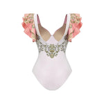 Vintage Pink Floral Print Swimsuit 2024 Ruffle Push Up Skirt Monokini Holiday Bathing Suit Tummy Control Swimwear Surf Wear