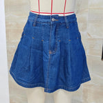 Women Casual Solid Color Solid Color Denim Pleated Skirts Fashionable High Waist Mini Skirt with Pockets Streetwear