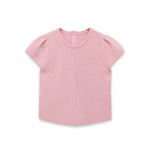 Women's Fashion Casual Puff Sleeve Casual Top Pink Puff Sleeve Knit Top Round Neck Ribbed Back Zipper Casual Style T-Shirt 60BW