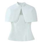 Women's Fashion Casual Shawl-Style Waist-Cinching Top Solid Color For Woman Elegant Cape Sleeve Top For Women White Black 81FF