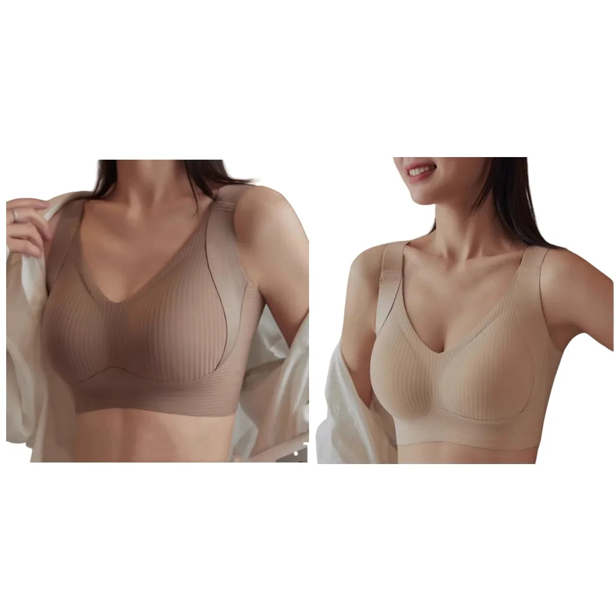 2Pcs/Set Seamless Bras For Women V-neck Non-wire Push Up Bra Comfort Shoulder Straps Padded Underwear M-4XL Intimates