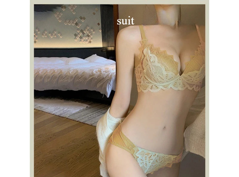 Lace Brief Sets Shapewear Set Minimizer Side Support Bra Push Up Bralette for Small Chest Lift Anti Sagging Wireless Underwear