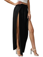 Women's Elastic High Waist Skirts Solid Color Side High Split Loose FitLong Skirts Beachwear