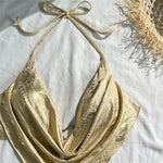 Gold Shiny String Halter Sexy Bikini 2026 Woman Bottom Shorts Swimsuit Metal Ring Holiday Swimwears Bathing Suit Bikinis Sets