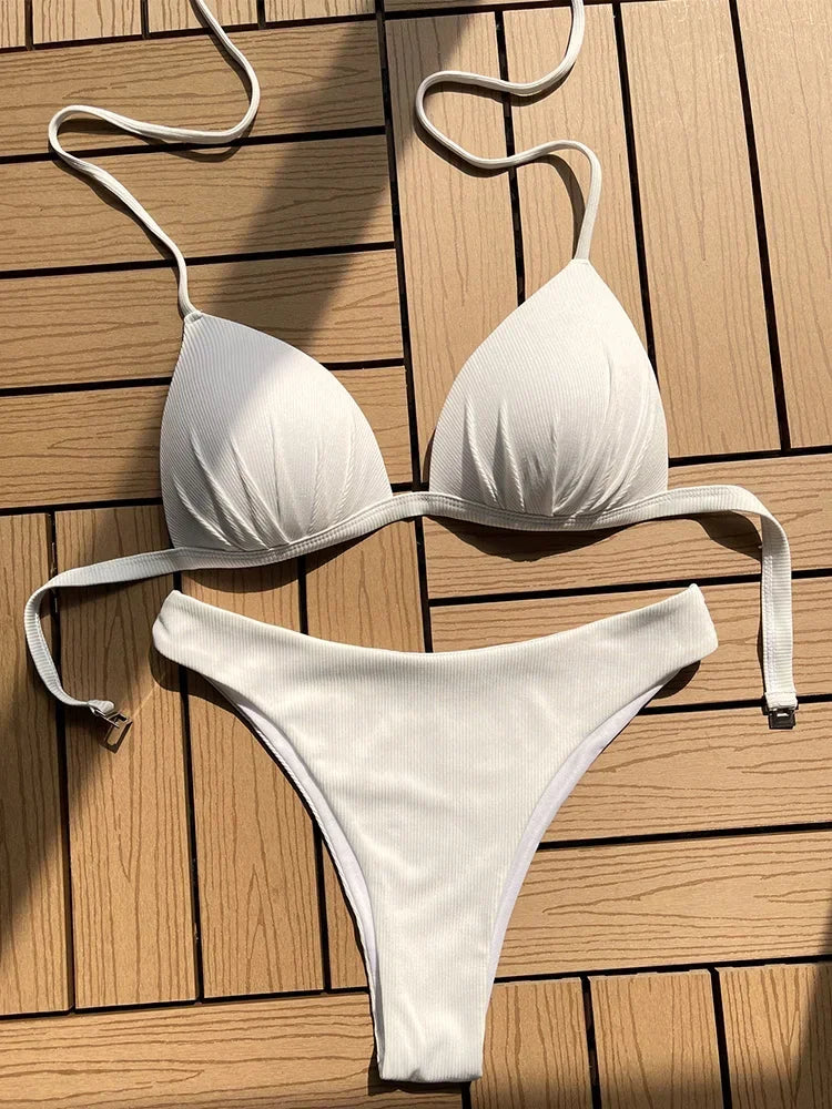 Sexy Halter Push Up Bra Cup Bikini 2025 Women Swimsuit Female Swimwear Two Pieces Bikini set Brazilian Bathing Suit Swim Beach