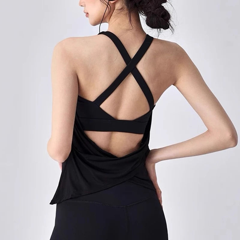 Women's Shockproof Yoga Sports Vest Quick Drying Breathable High-Strength Running Sports Bra with Chest Cushion for Fitness
