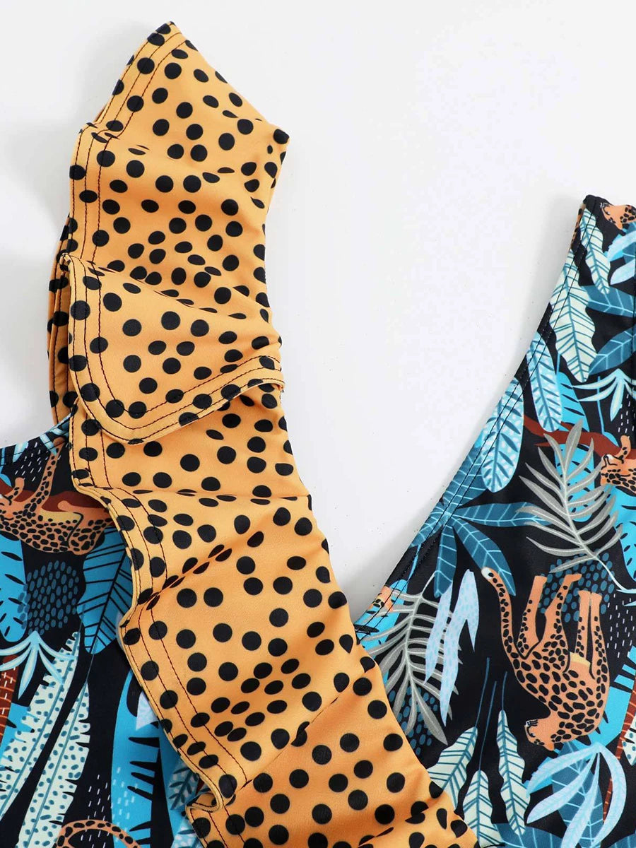 2026 Leopard Printed One Piece Swimsuit Ruffle Swimwear Women Padded Bathing Swimming Suit Female Summer Bodysuit