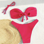 Sexy Flower Bandeau Swimwear Thong Bikini 2026 Women Lace-up Swimsuit Swimming Bathing Suit Brazilian Bikinis Sets Mujer Biquini