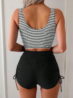 Sexy Drawstring Side High Waist Bikini Set 2026 Women Black Stripe Push Up 2 Piece Swimsuit Summer Holiday Bathing Suit Swimwear