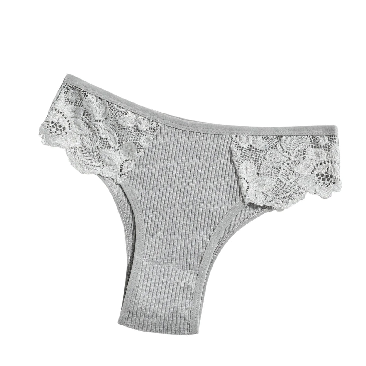1 Pack Women's Lace Trim Ribbed Cotton Panties Breathable Low-Waist Briefs Sexy Side Lace Lingerie Skin-Friendly Underwear S-L
