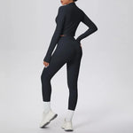 New Women Yoga Set Solid Color Double-Sided Brushed Bare Feel Short Long-Sleeve Jacket Tight Pants Running Fitness 2-Piece Set