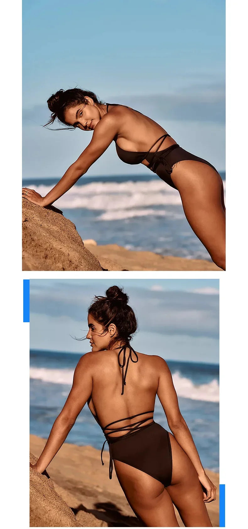 2026 New One Piece Swimsuit Swimwear Women Sexy Black Hollow Halter Straps Backless Solid Bathing Suit Beachwear Banadores Mujer