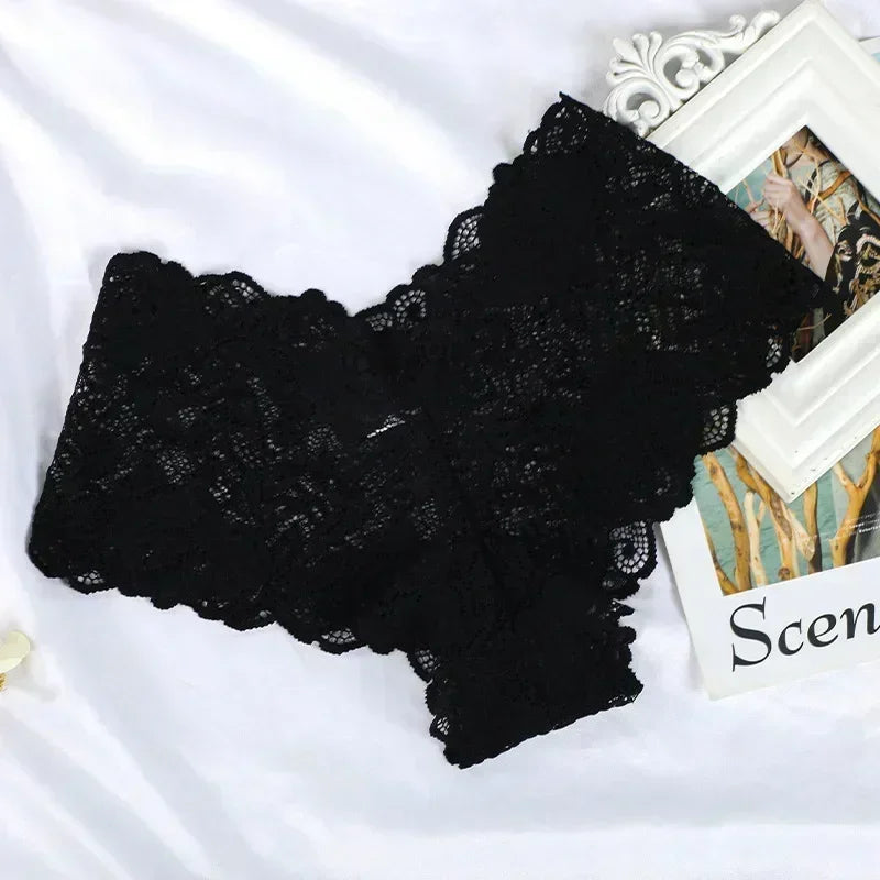 Women's Briefs Sexy Lace Mesh Panties Perspective Underwear Low Waist Solid Color Briefs Breathable Intimates Female Lingerie